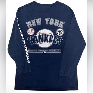 New York Yankees Vintage Longsleeve Shirt Y2K Era Mens Large Navy/Grey